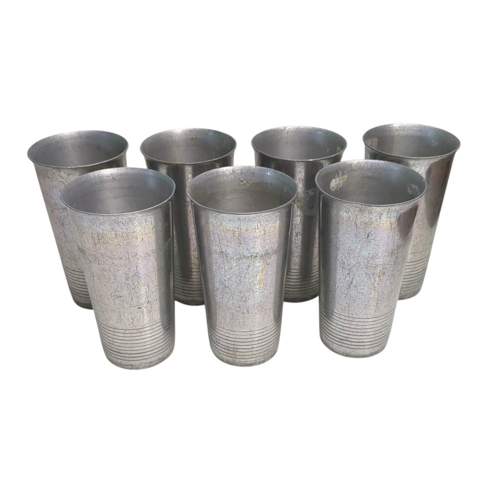 Vintage MCM Kromex Set of 7 Aluminum Drinking Cups (or for shakes) - 12 Ounce